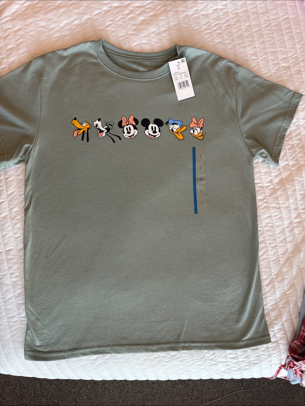 Disney Sage Green Short Sleeve Tee with Classic Fab 5 Mickey Minnie Donald etc.